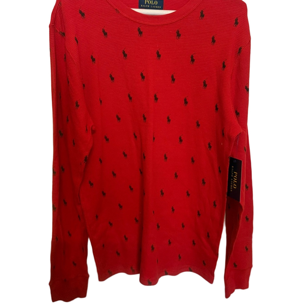 Ralph Lauren Red Loungewear Shirt with Black Logo